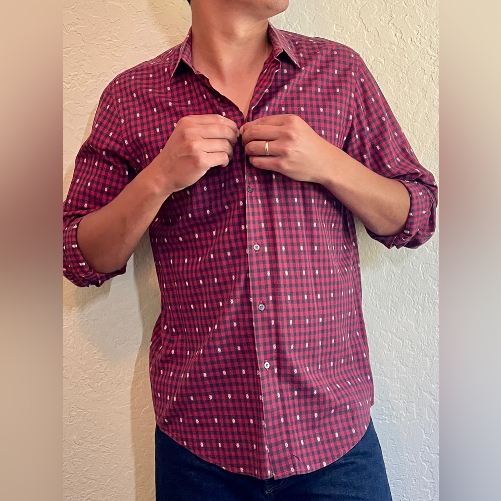 Zara Man Large Button Down Shirt Plaid Pattern Slim